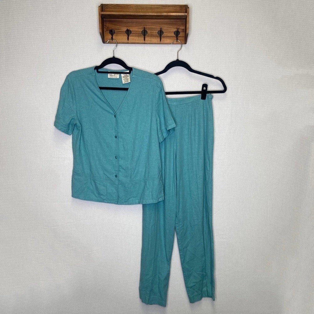 Kathie Lee | Linen Blend Blue Set‎ Outfit Medium 8 Vintage